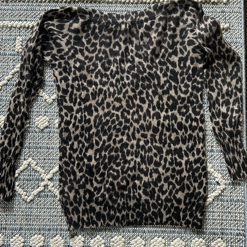 White Warren Leopard Cashmere Sweater